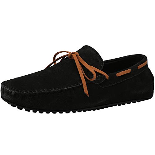 ANUFER Mens Suede Leather Handmade Moccasins Comfortable Carpet Slippers Non-Slip Boat Shoes Casual Loafer Flats