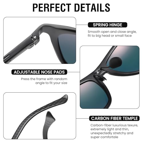 DUCO Mirrors Polarized Sunglasses for Men&Women,Medium Sized Ultralight Carbon Fiber Frame UV400 Protection Lens for Driving4