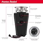 American Standard 10-US-AS-3 Élimination des ordures Système de broyage des déchets alimentaires en acier inoxydable anti-jam, ligne mince, 1/3 HP, noir