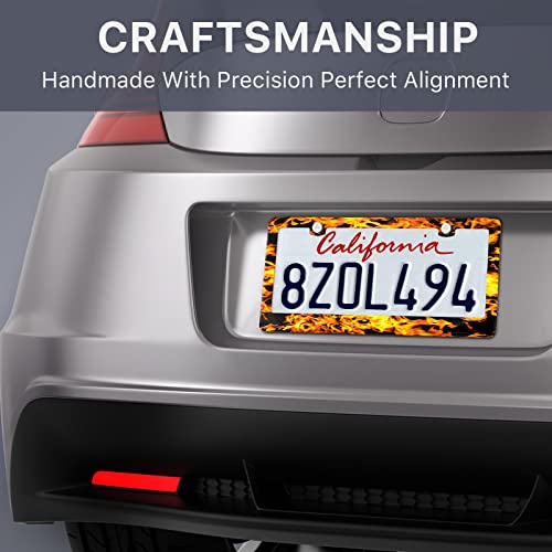 Valor 2Pack Flame Car License Plate Frames, Water Transfer Pattern License Plate Holder, Universal Standard Us License Plate Cover, Rust-Proof Weather-Proof Zinc Alloy Frame With Anti Thief Screw Caps #TOP1