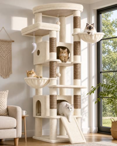 Globlazer Extra Large Heavy Duty Cat Tree, 80in Tall Sturdy Cat Tree Tower for…