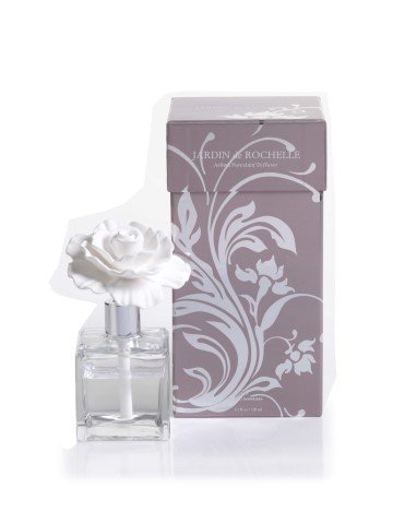 Zodax Jardin De Rochelle Porcelain Diffuser Square Glass Bottle Dahlia White CH-2274 -Dahlia