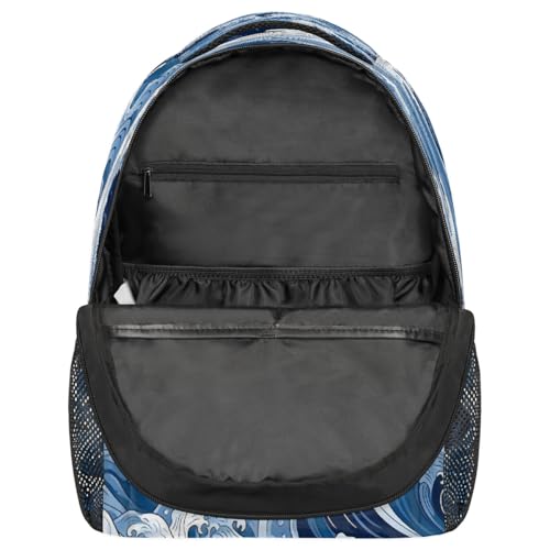 Japanese Ocean Wave Kids Backpack, Lightweight School Bookbag Large Capacity Laptop Backpack Water Resistant Daypack Shoulder Bag for Teenager Boys Girls3