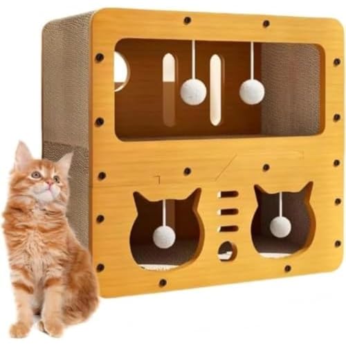 Dearolling 猫用爪とぎ板と猫用ベッド 2階建てキャットハウス キャットスクラッチャー付 大型 紙板製 室内用 大型 て 木製 爪とぎ 室内用 階段付き 夏用 ペットベッド ファッション 猫用 爪磨き 猫ステップ (45*28*51cm(0-10k