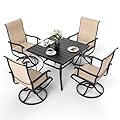 Pamapic 5 Pieces Patio Dining Set, All-Weather Outdoor Dining Set for Garden Backyard Poolside Deck,Outdoor Table and Chairs Set with 4 Textilene Swivel Chairs,Beige