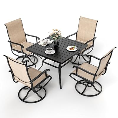 Pamapic 5 Pieces Patio Dining Set, All-Weather Outdoor Dining Set for Garden Backyard Poolside Deck,Outdoor Table and Chairs Set with 4 Textilene Swivel Chairs,Beige
