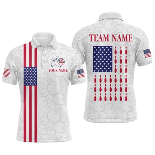 PIONAMZIOZ American Flag Bowling Shirts for Men Women Custom Patriotic Bowling Polo Shirt White1/4 Zip Shirt (US, Alpha, Small, 5X-Large, Regular, Regular, Men Polo)
