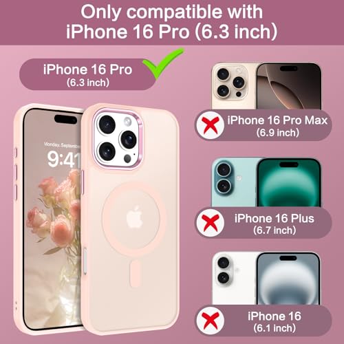 Image of BENTOBEN for iPhone 16 Pro Case [Compatible with Magsafe] Magnetic Matte Phone Case iPhone 16 Pro Translucent Slim Thin Shockproof Women Men Protective Cover Cases for iPhone 16 Pro 6.1 inch 2024, Pink