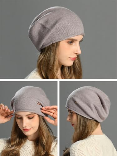Image of jaxmonoy Cashmere Slouchy Knit Beanie Hat for Women Winter Soft Warm Ladies Wool Knitted Skull Beanies Cap