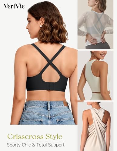 Image of Vertvie Women Wireless Jelly Bras Push Up Seamless Bra Supportive No Underwire Soft Halter /U /Racerback Sport T-Shirt Bralette