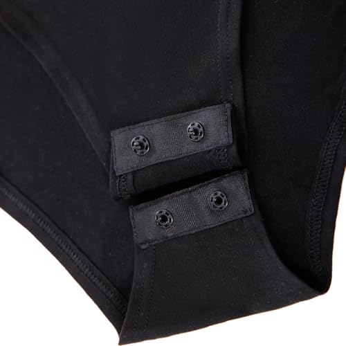 Walifrey Crew Neck Long Sleeve Bodysuit for Women Soft Stretchy Basic Shirts Bodysuits Tops Black M