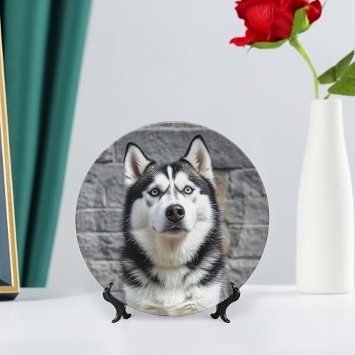 Plato decorativo Husky Dog estilo chino 7 pulgadas miniatura 6