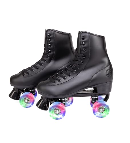 Image of C SEVEN C7skates Quad Roller Skates | Retro Design (Black w LED, Women's 7 / Youth 6 / Men's 6)