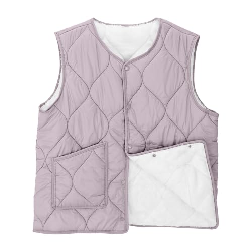 Chalecos de forro polar para mujer, talla grande, sin mangas, acolchados, chaleco con forro polar, cuello en V, ligero, calentador de cuerpo de felpa con botones, chalecos acolchados para otoño e