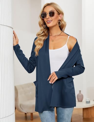 Casual Open Front Cardigan for Women Long Sleeve Lightweight Sweaters with Pockets Loose Comfortable Cardigans4