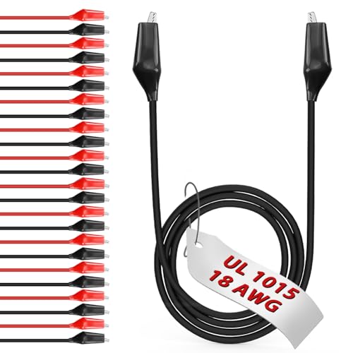 Image of 24pcs /20in. Alligator Clips Electrical with Wires UL1015 /18AWG, Red&Black Jumper Test Leads Set, 1.77in. Clips Soldered with Wires-EDGELEC