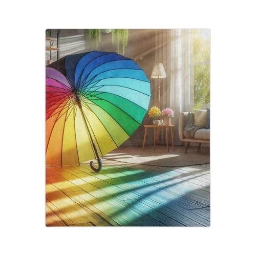 Cozy Velveteen Microfiber Blanket - A Rainbow Umbrella Open Indoors