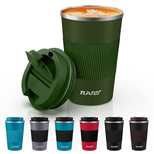 Tlater Termo para Cafe, 380ml/13oz Vaso Termico Cafe para Llevar con Tapa - Taza Termo - Acero Inoxidable al Vacío de Doble pared Termos Cafe Pequeño para Bebidas Frías y Calientes, Café, Agua y Té