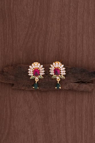 Image of Radha's Creations brass Ruby Emerald stud earrings one gram gold for women and girls one gram gold