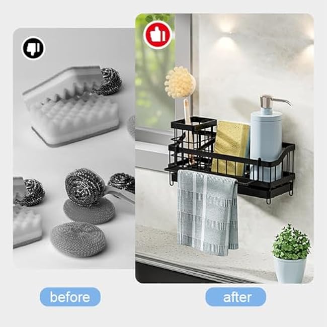 Kitchen Sink Organizer Sponge Holder Sink Caddy Black