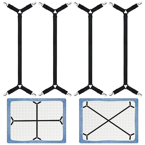 Morcheiong Bed Sheet Fasteners Straps - 4 Pack Adjustable Bed Sheet Holder Strap for Bedding Stays Bedsheet Tie Downs - Black