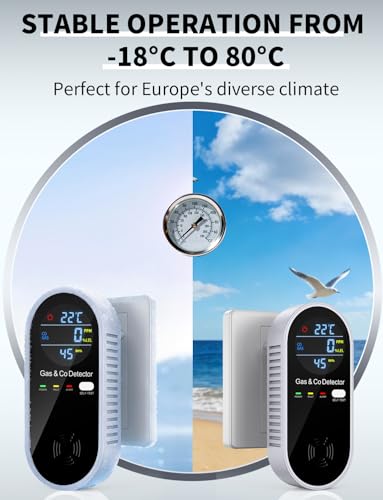 Kohlenmonoxid Melder & Gasmelder 4-in-1 – Plug-and-Play ohne Wandbeschädigung, akustischer & visueller Alarm – Für Zuhause, Garage, Werkstatt, Baustelle – CO Melder tragbar – YEREADW