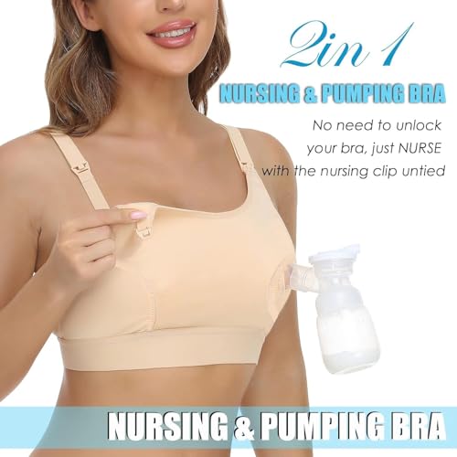 Image of Hands Free Pumping Bra Hands-Free Breast Pump Bra Nursing Bras for Pumping Adjustable Breast-Pumps Holding and Nursing Bra (Beige, X-Large)