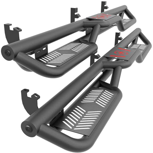 YZONA Crew Cab Running Boards Side Steps Compatible for 2019-2025 Ford Ranger Supercrew Cab (4 Full Size Doors), Two Stairs Design Bolt-on Side Rails Step Nerf Bar (Black Powder Coated)