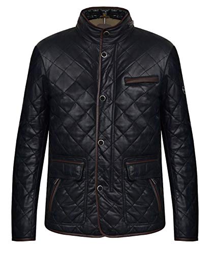 Blueorn Öjvind Herren Steppjacke aus Lammnappa Leder / Übergangsjacke mit business Rautenmuster & Modern Fit / Design mit gestepptem Lammleder (L) Cover