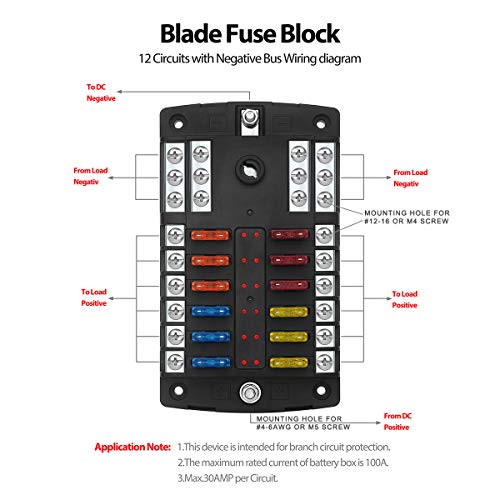 Jtron 12-Way Boat Fuse Block, Waterproof Fuse Panel With Led Warning Indicator Damp-Proof Cover - With Negative Bus Fuse Box Holder For Car Marine Rv Truck Dc 12-32V, Fuses Included 5A 10A 15A 20A 25A #TOP4