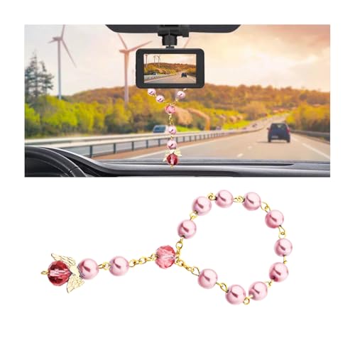 JNNJ Accessoires Suspension Rétroviseur Voiture, Chapelet Pour Rétroviseur Suspendu De Voiture Pendentif Rétroviseur, Accessoires Suspension Voiture Décors D'intérieur Pour Femmes(Rose+Or)