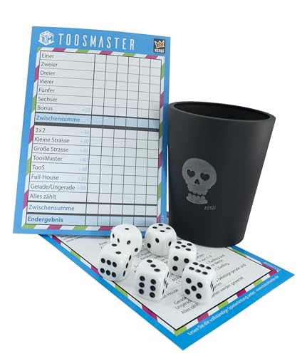 KENDi GAMES Gobelets à dés en plastique souple - Noir - Tête de mort - 6 dés - Guide de démarrage rapide (français non garanti)