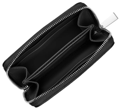 Image of Michael Kors Jet Set Small Zip Around Card Case, Silver-Tone Hardware /Mercer Pebble Leather /Black