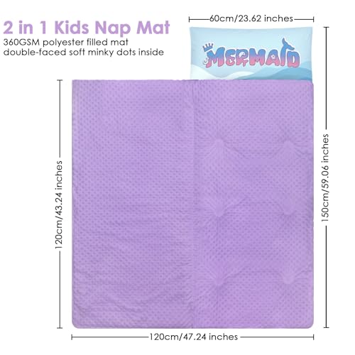 Schlafsack Kinder Doppelter Reißverschluss Weich Warm, Faltbare Kinderschlafsack mit Kissen Abnehmbar für Mädchen Jungen, Leicht Reinigen Schlafsack für Outdoor Indoor Camping, 150×60cm Meerjungfrau