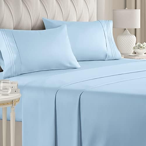 Full Size Sheet Set - Breathable & Cooling Sheets - Hotel Luxury Bed Sheets - Extra Soft - Deep Pockets - Easy Fit - 4 Piece Set - Wrinkle Free - Comfy – Light Blue Bed Sheets– Baby Blue Fulls – 4 PC