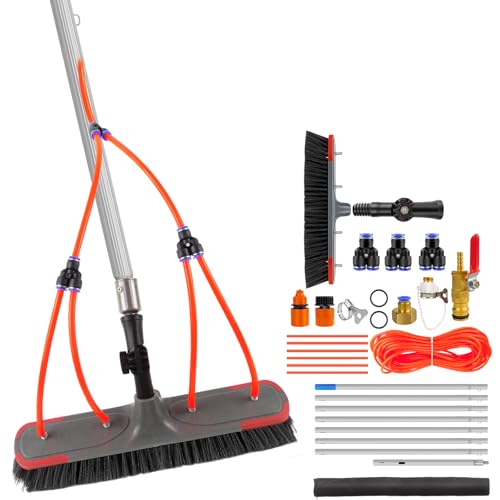 Telescopic Water Fed Window Cleaning Pole, 7M Aluminium Extendable Telescopic Brush Cleaning Tool with 20m Hose, Adjustable Angle, Multi-purpose for Solar Panels, Windows, Roofs, Cars