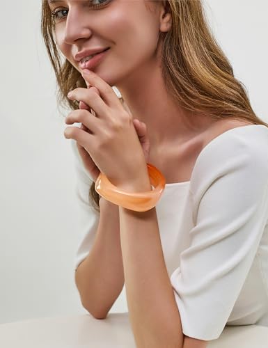 WOWORAMA Colorful Resin Acrylic Bangle Bracelets for Women Geometric Chunky Mottled Acetate Resin Bangles Wide Acrylic Plastic Bracelets Statement Jewelry