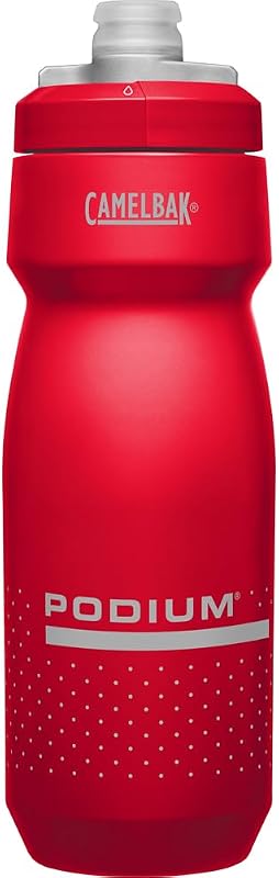 CamelBak Podium Bike Squeeze Botella de agua, diseño de alto flujo fácil de apretar para rendimiento de ciclismo, 24 oz, rojo