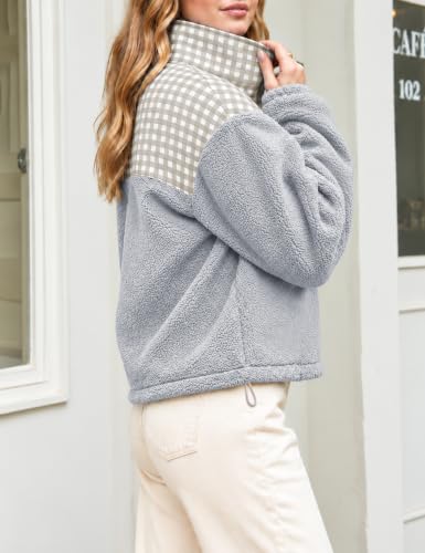 Grijaaz Women Quarter Zip Fleece Pullover Fuzzy Sherpa Jacket(Grey-XL) - image 5