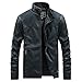 Veste en cuir pour homme - Col ample - Style décontracté - En polyuréthane - Pour moto, Noir , L