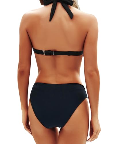 Image of Yonique Women Two Piece Bathing Suits Push Up Bikini Set Halter Swimsuit Vintage Swimwear
