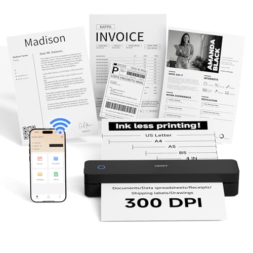 Image of HPRT MT610 Portable Printer Wireless for Travel, Inkless Thermal Printer for iOS /Andorid /Laptop, Supports Thermal Paper & Labels,Supports 8.5 inchx 11 inchUS Letter & A4, A5 for Office /Home /School /Vehicles