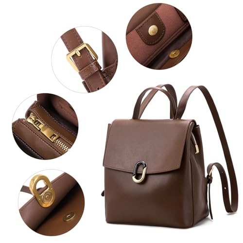 Image of BOYATU Genuine Leather Backpack Purse for Women: Leather Backpack Elegant Shoulder Bags - Fashion Travel Handbag (Coffee brown)