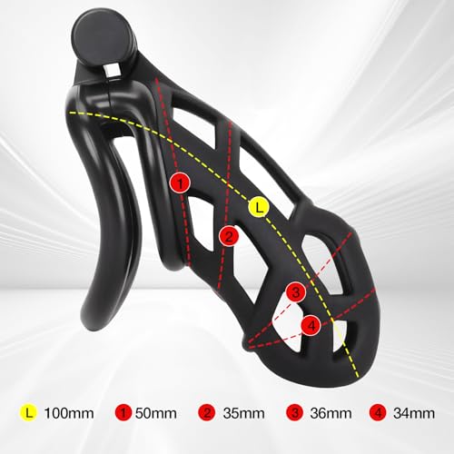 Image of Male Chastity Cage with Belt + 4 Ball Rings & Invisible Lock - Ultralight Fit Design for Long Term Wear, Secure BDSM Device (L-100mm) [Black]- Breathable Large Penis Cage Sex Toy for Men