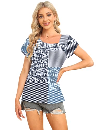 Image of Womens Petal Sleeve Tops Summer Trendy T Shirt Casual Loose Square Neck Button Blouse Tees