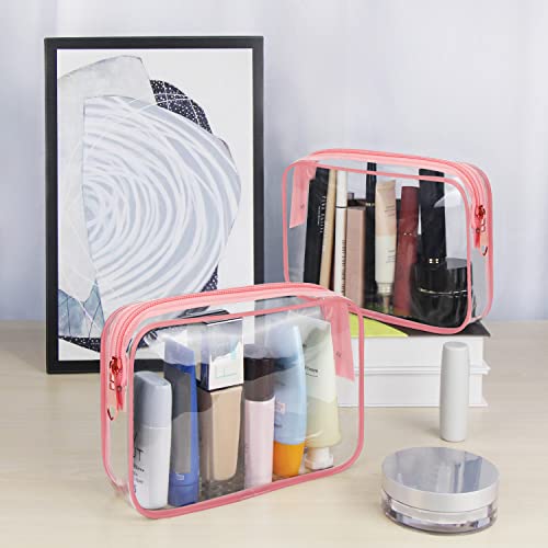 Wedama Tsa Approved Toiletry Bag, Cosmetic Bags 2 Pack With Zipper Carry On Airline Airport Travel Accessories, Pvc Makeup Bags For Travel, Quart Size Travel Bags For Men And Women-Pink #TOP2