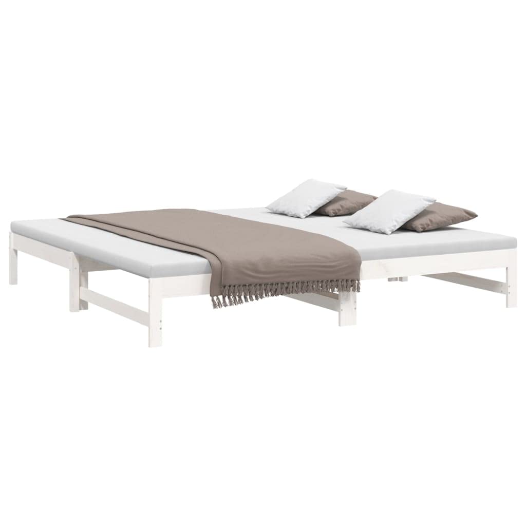 vidaXL Sofá Cama Extraíble para Invitados Plegable Mobiliario Mueble Multiusos Salón Sala de Estar Madera Maciza de Pino Blanco 2X(80x200) cm
