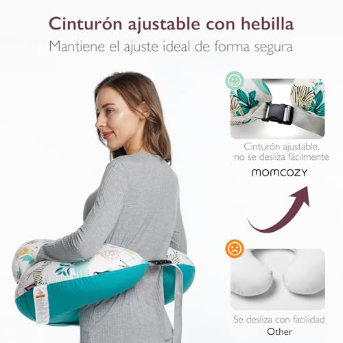 momcozy Almofada de Amamentação com Borda de Segurança – Almofada ergonómica de Amamentação com Correia Ajustável e Capa de Algodão Removível, Animal e Floresta