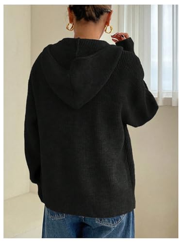 Image of SOLY HUX Zip Up Cardigan for Women Hooded Cardigan Sweater Knitted Drop Shoulder Fall Clothes Winter Hoodies Outerwear