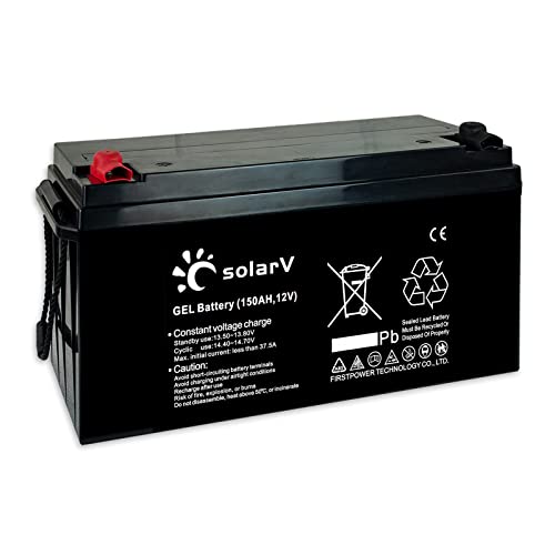 SolarV Batería de gel 150 Ah 12 V extremadamente resistente a ciclos para instalación fotovoltaica, ideal para aplicaciones solares, caravanas, iluminación de obras, veleros, yates de motor.